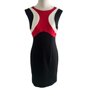 TRINA TURK Midi Dress Black Red‎ White Sheath Size 2 Work Business Size 2